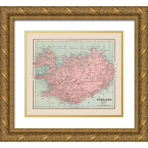 Iceland - Cram 1892 Gold Ornate Wood Framed Art Print with Double Matting by Cram