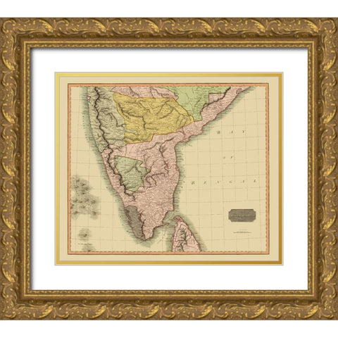 Southern Hindostan British India - Thomson 1816 Gold Ornate Wood Framed Art Print with Double Matting by Thomson