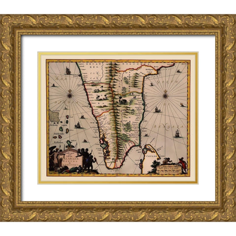 Southern India Ceylon Sri Lanka - Nieuhoff 1682 Gold Ornate Wood Framed Art Print with Double Matting by Nieuhoff