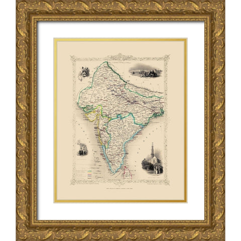 British India - Tallis 1851 Gold Ornate Wood Framed Art Print with Double Matting by Tallis