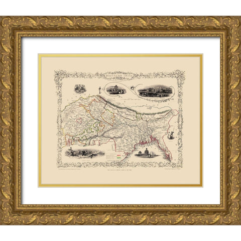 India - Tallis 1851 Gold Ornate Wood Framed Art Print with Double Matting by Tallis