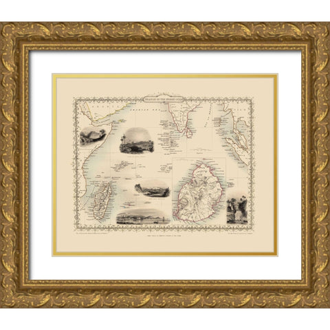 Indian Ocean Islands - Tallis 1851 Gold Ornate Wood Framed Art Print with Double Matting by Tallis