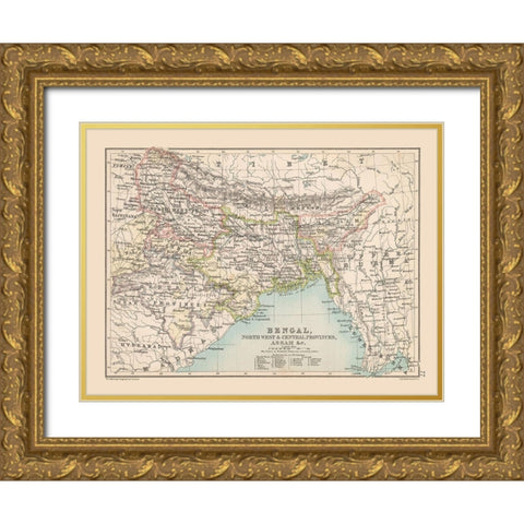 Bengal Region India - Bartholomew 1892 Gold Ornate Wood Framed Art Print with Double Matting by Bartholomew