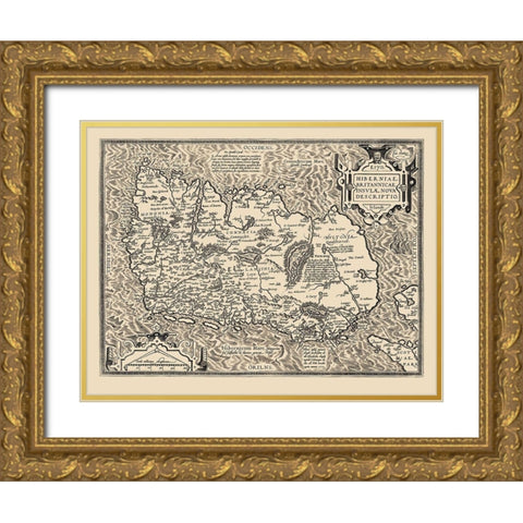 Ireland - Ortelius 1598 Gold Ornate Wood Framed Art Print with Double Matting by Ortelius