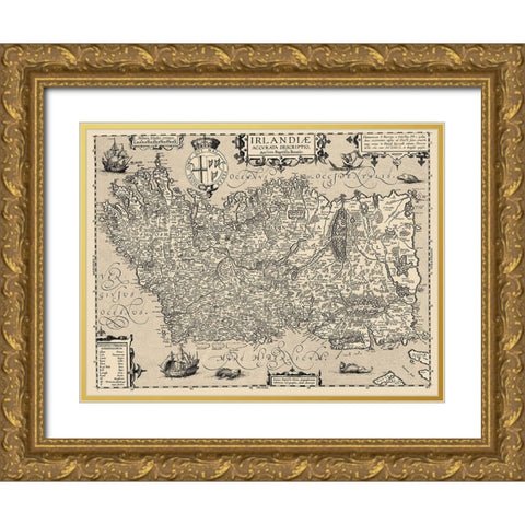 Ireland - Ortelius 1606 Gold Ornate Wood Framed Art Print with Double Matting by Ortelius