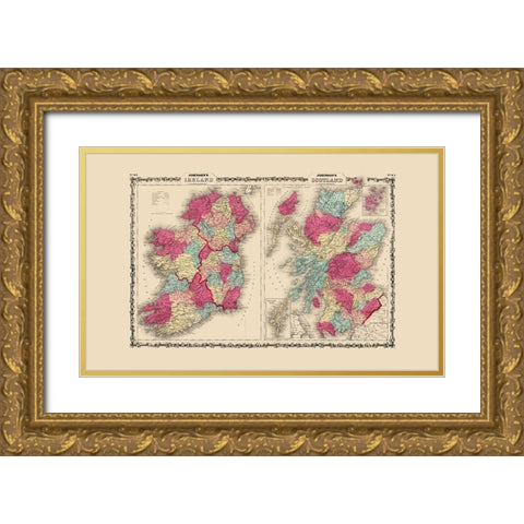 Ireland Scotland - Johnson 1860 Gold Ornate Wood Framed Art Print with Double Matting by Johnson