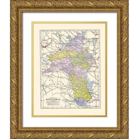Roscommon County Ireland - Bartholomew 1882 Gold Ornate Wood Framed Art Print with Double Matting by Bartholomew