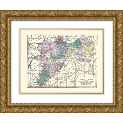 Kings County Ireland - Bartholomew 1882 Gold Ornate Wood Framed Art Print with Double Matting by Bartholomew