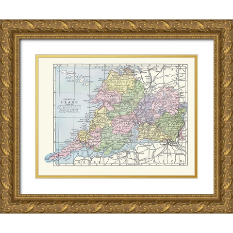 Clare County Ireland - Bartholomew 1882 Gold Ornate Wood Framed Art Print with Double Matting by Bartholomew