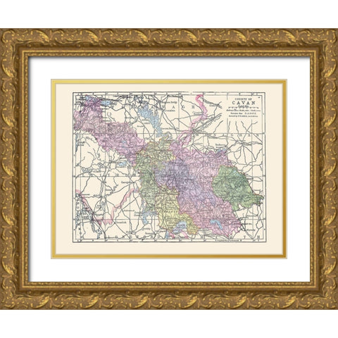 Cavan County Ireland - Bartholomew 1882 Gold Ornate Wood Framed Art Print with Double Matting by Bartholomew