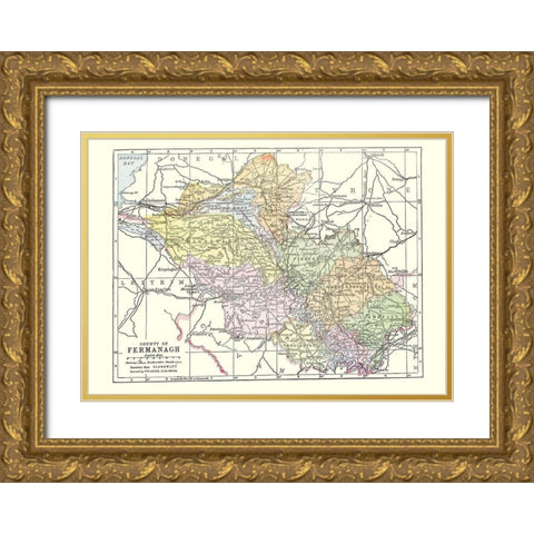 Fermanagh County Ireland - Bartholomew 1882 Gold Ornate Wood Framed Art Print with Double Matting by Bartholomew