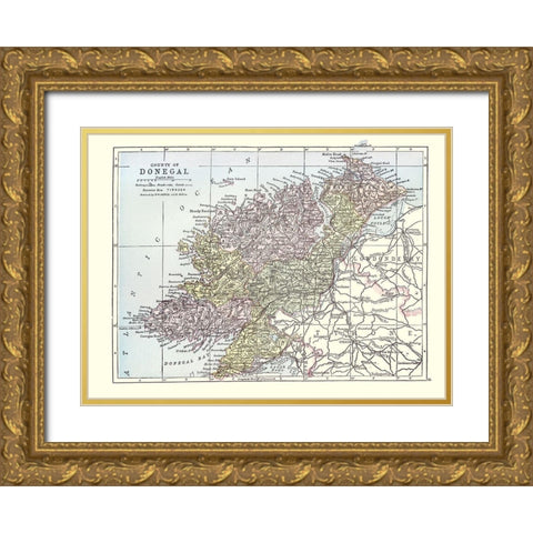 Donegal County Ireland - Bartholomew 1882 Gold Ornate Wood Framed Art Print with Double Matting by Bartholomew
