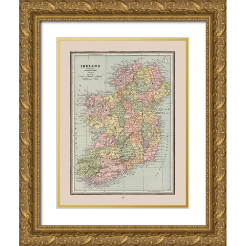 Ireland - Cram 1888 Gold Ornate Wood Framed Art Print with Double Matting by Cram