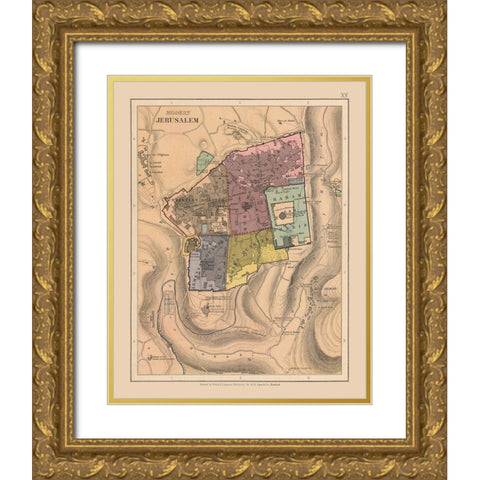 Religions in Modern Jerusalem Israel - Case  1878 Gold Ornate Wood Framed Art Print with Double Matting by Case