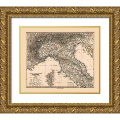 Northern Italy- Stieler 1885 Gold Ornate Wood Framed Art Print with Double Matting by Stieler