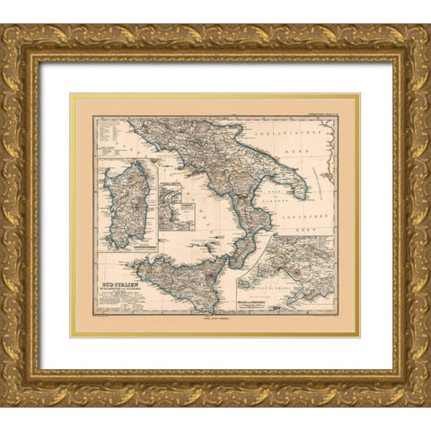 Southern Italy - Stieler 1885 Gold Ornate Wood Framed Art Print with Double Matting by Stieler