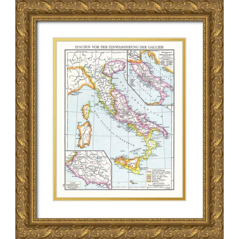 Italy - Droysen 1886 Gold Ornate Wood Framed Art Print with Double Matting by Droysen