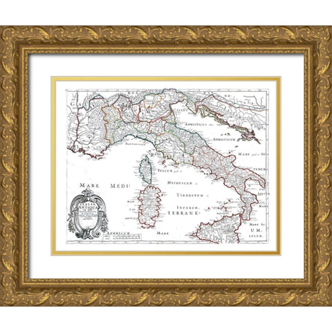Ancient Italy - Sanson 1641 Gold Ornate Wood Framed Art Print with Double Matting by Sanson