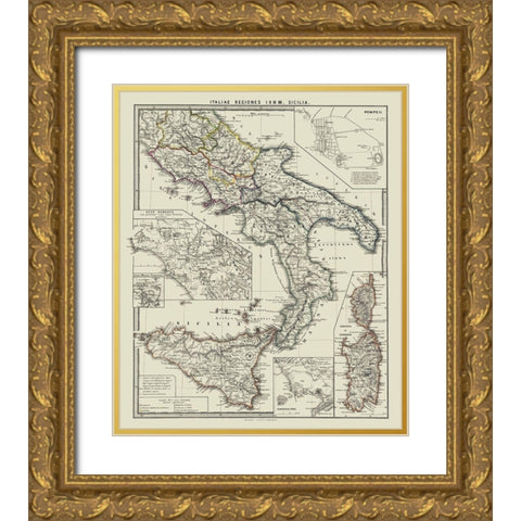 South Italy - Spruner 1865 Gold Ornate Wood Framed Art Print with Double Matting by Spruner
