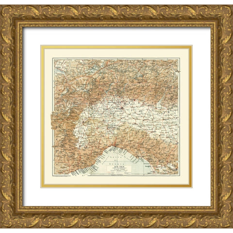 Northwestern Italy - Bertarelli 1914 Gold Ornate Wood Framed Art Print with Double Matting by Bertarelli