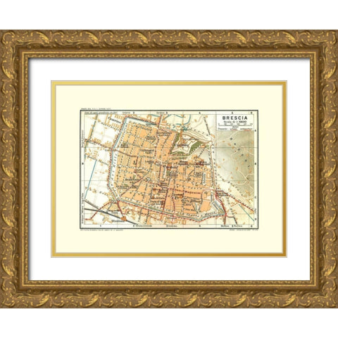 Brescia Italy - Bertarelli 1914 Gold Ornate Wood Framed Art Print with Double Matting by Bertarelli