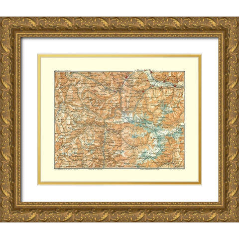 Ortler Region Italy - Bertarelli 1914 Gold Ornate Wood Framed Art Print with Double Matting by Bertarelli