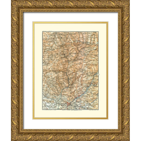 Piazza Region Italy - Bertarelli 1914 Gold Ornate Wood Framed Art Print with Double Matting by Bertarelli