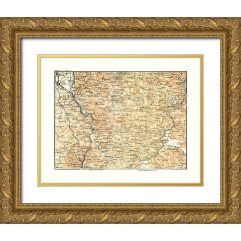Northwest Italy - Bertarelli 1914 Gold Ornate Wood Framed Art Print with Double Matting by Bertarelli