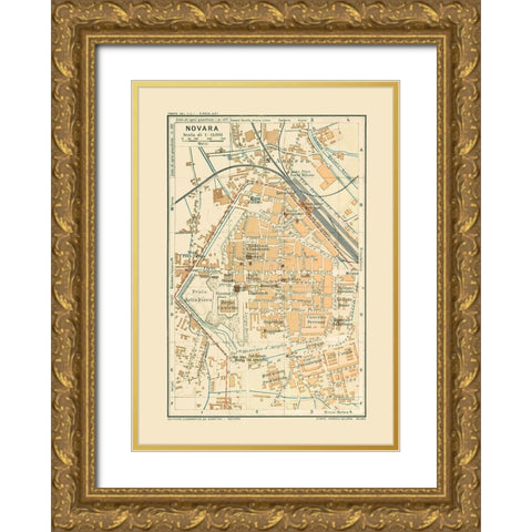 Novara Italy - Bertarelli 1914 Gold Ornate Wood Framed Art Print with Double Matting by Bertarelli