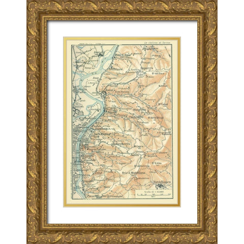 Northwest Italy - Bertarelli 1914 Gold Ornate Wood Framed Art Print with Double Matting by Bertarelli