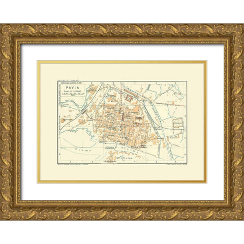 Pavia Italy - Bertarelli 1914 Gold Ornate Wood Framed Art Print with Double Matting by Bertarelli