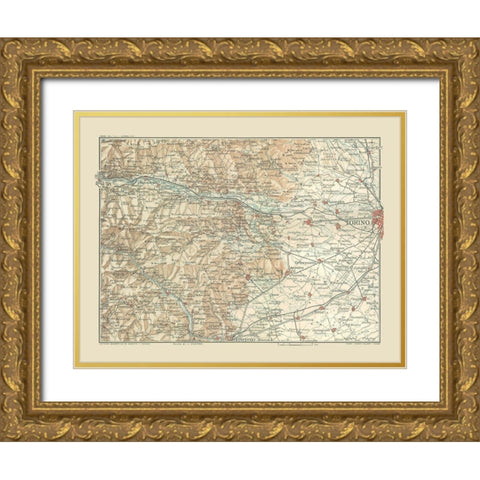 Torino Area Italy - Bertarelli 1914 Gold Ornate Wood Framed Art Print with Double Matting by Bertarelli