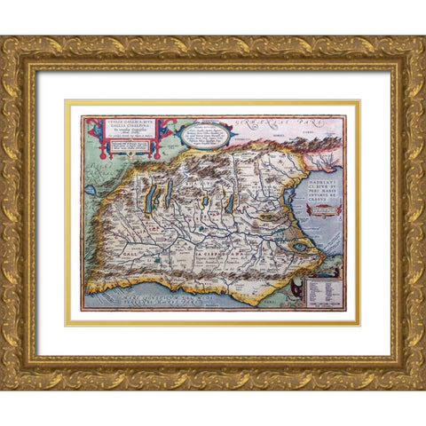 Ancient Northern Italy - Ortelius 1570 Gold Ornate Wood Framed Art Print with Double Matting by Ortelius