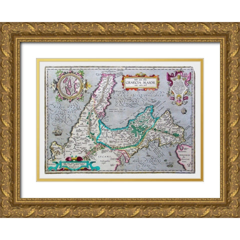 Southern Italy - Ortelius 1595 Gold Ornate Wood Framed Art Print with Double Matting by Ortelius