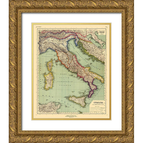 Italy - Kiepert 1903 Gold Ornate Wood Framed Art Print with Double Matting by Kiepert