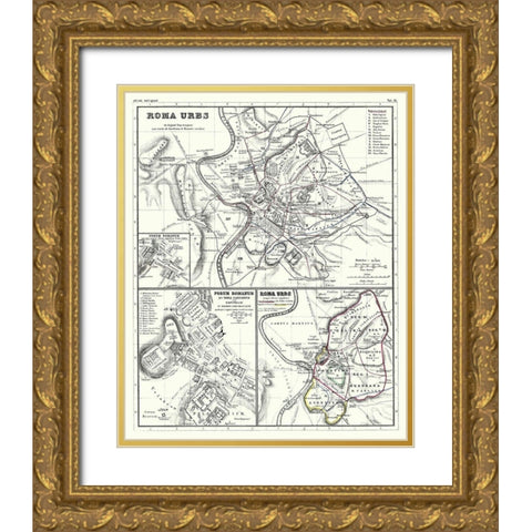 Rome Italy - Kiepert 1903 Gold Ornate Wood Framed Art Print with Double Matting by Kiepert