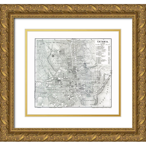 Catania Italy - Baedeker 1880 Gold Ornate Wood Framed Art Print with Double Matting by Baedeker