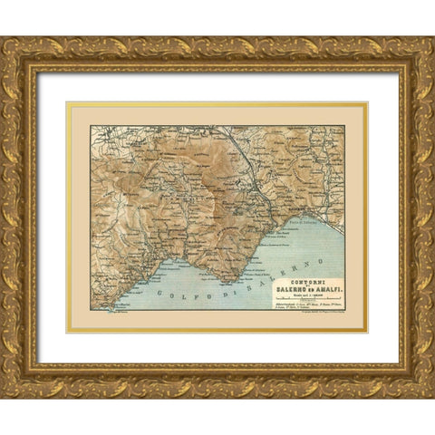 Salerno Amalfi Italy - Baedeker 1880 Gold Ornate Wood Framed Art Print with Double Matting by Baedeker