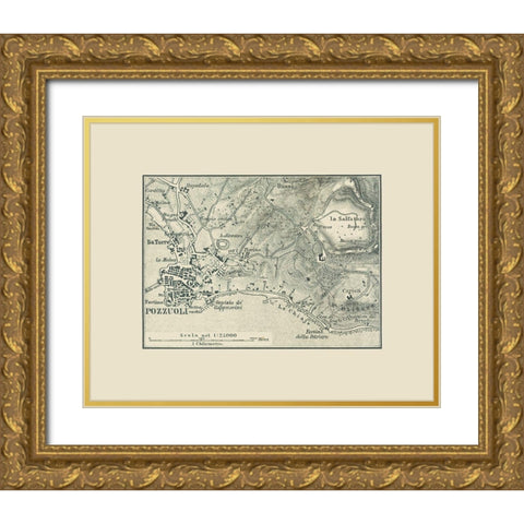 Pozzuoli Italy - Baedeker 1880 Gold Ornate Wood Framed Art Print with Double Matting by Baedeker