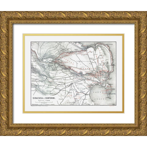 Province of Syracuse Italy - Baedeker 1880 Gold Ornate Wood Framed Art Print with Double Matting by Baedeker