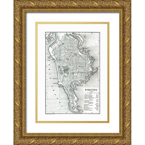 Syracuse Italy - Baedeker 1880 Gold Ornate Wood Framed Art Print with Double Matting by Baedeker