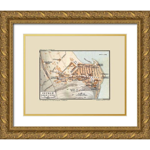 Cefalu Sicily Italy - Baedeker 1880 Gold Ornate Wood Framed Art Print with Double Matting by Baedeker