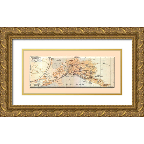 Syracuse Italy - Baedeker 1880 Gold Ornate Wood Framed Art Print with Double Matting by Baedeker