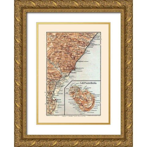 Giardini Region Sicily Italy - Baedeker 1880 Gold Ornate Wood Framed Art Print with Double Matting by Baedeker