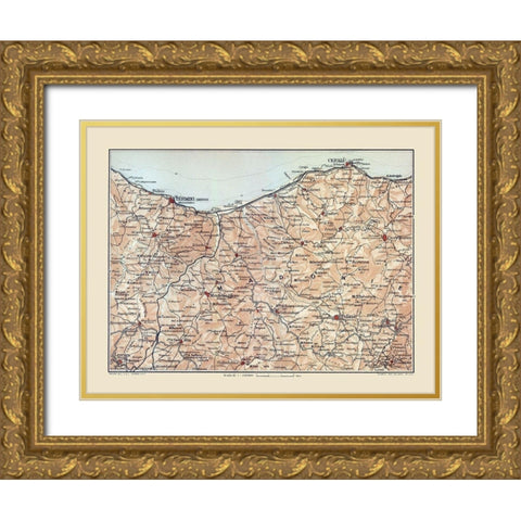 Madonie Region Sicily Italy - Baedeker 1880 Gold Ornate Wood Framed Art Print with Double Matting by Baedeker