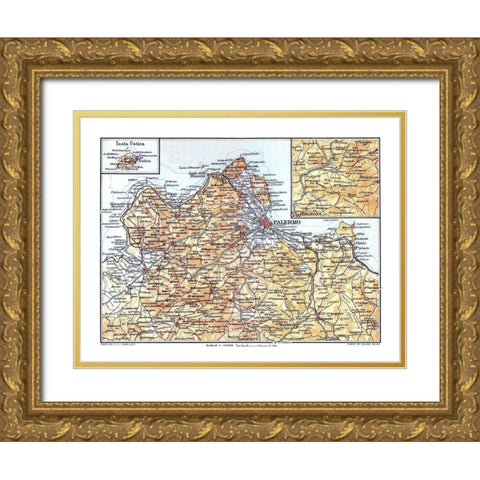 Palermo Region Sicily Italy - Baedeker 1880 Gold Ornate Wood Framed Art Print with Double Matting by Baedeker