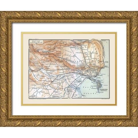 Porto Grande Region Sicily Italy - Baedeker 1880 Gold Ornate Wood Framed Art Print with Double Matting by Baedeker