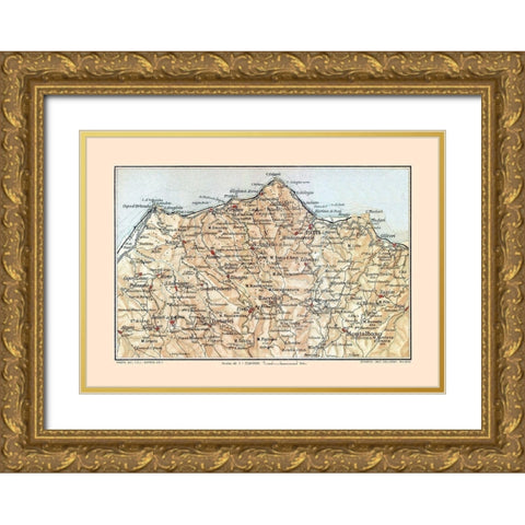 Northeastern Sicily Italy - Baedeker 1880 Gold Ornate Wood Framed Art Print with Double Matting by Baedeker