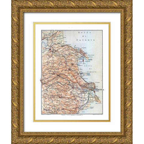 Syracuse Region Sicily Italy - Baedeker 1880 Gold Ornate Wood Framed Art Print with Double Matting by Baedeker