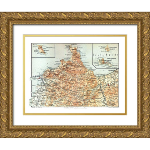 Northwestern Sicily Italy - Baedeker 1880 Gold Ornate Wood Framed Art Print with Double Matting by Baedeker